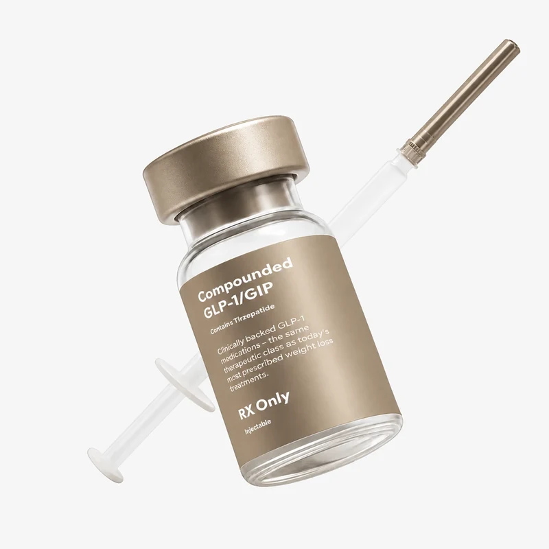 WellMedr compounded GLP-1/GIP vial with a syringe
